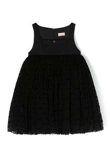 Elisabetta Franchi La Mia Bambina monogram-jacquard tulle flared dress - Nero