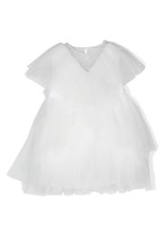 Elisabetta Franchi La Mia Bambina tulle-overlay short-sleeved dress - Bianco