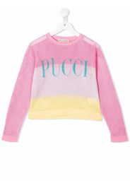 Emilio Pucci Junior long-sleeved striped mesh top - Rosa