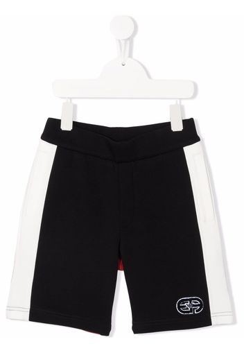 Emporio Armani Kids colourblock logo-patch shorts - Blu