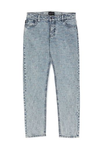 Emporio Armani Kids monogram straight-leg jeans - Blu