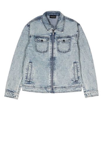 Emporio Armani Kids monogram zipped denim jacket - Blu