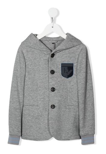 Emporio Armani Kids logo-patch hooded blazer - Grigio