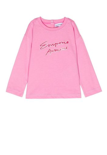 Emporio Armani Kids logo-print long-sleeve T-shirt - Rosa