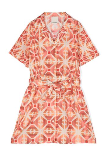 Emporio Armani Kids geometric-print tie-waist dress - Arancione