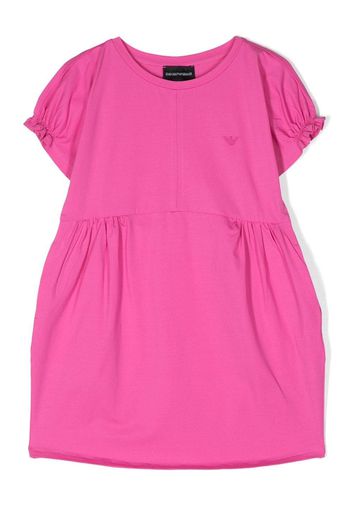 Emporio Armani Kids embroidered-logo ruched-detail dress - Rosa