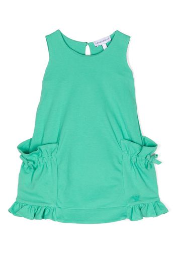 Emporio Armani Kids bow-fastening ruffled cotton dress - Verde