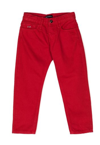 Emporio Armani Kids raised-logo denim jeans - Rosso