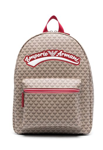 Emporio Armani Kids monogram-print backpack - Marrone