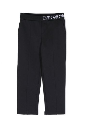 Emporio Armani Kids logo-waistband twill straight-leg trousers - Blu