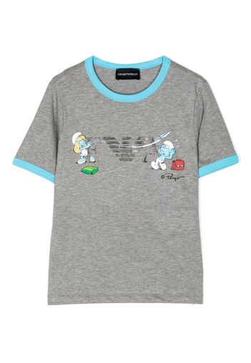 Emporio Armani Kids x Smurfs logo-print cotton T-shirt - Grigio