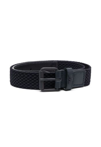 Emporio Armani Kids embossed-logo woven buckle belt - Blu