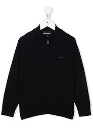 Emporio Armani Kids logo-patch zip-up cardigan - Blu