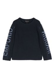 Emporio Armani Kids logo-jacquard ribbed jumper - Blu