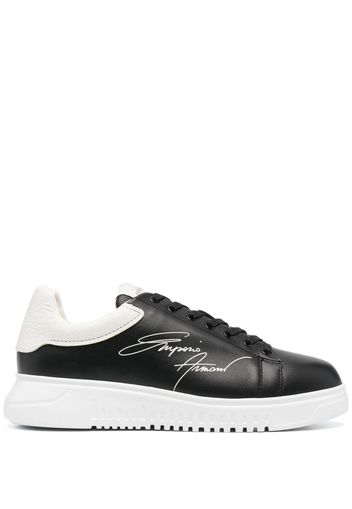 Emporio Armani signature logo-print leather sneakers - Nero