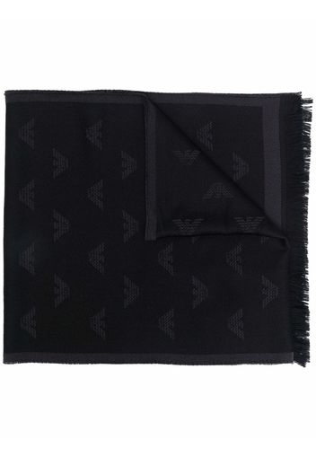 Emporio Armani logo embroidered knit scarf - Nero