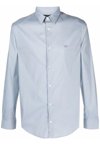 Emporio Armani logo-embroidered long-sleeve shirt - Blu