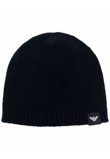 Emporio Armani logo-patch knitted cashmere beanie - Blu