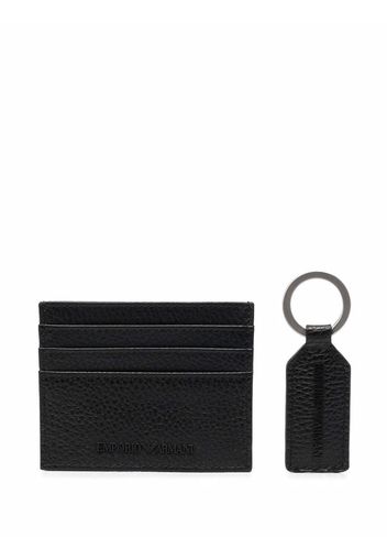 Emporio Armani logo-embossed leather cardholder and keyring - Nero