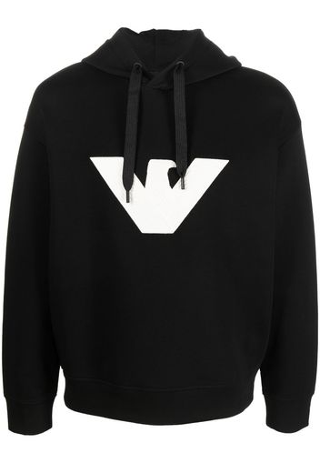 Emporio Armani embossed-logo drawstring hoodie - Nero