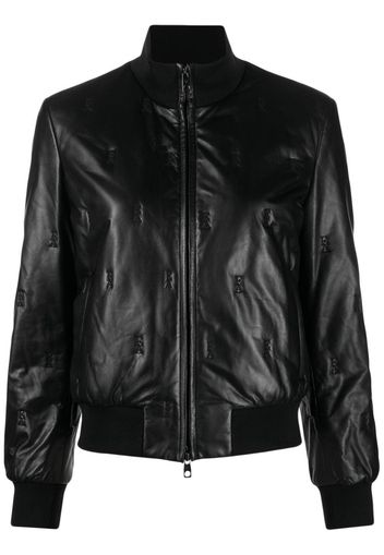 Emporio Armani Travel Essential logo-embroidered leather bomber jacket - Nero