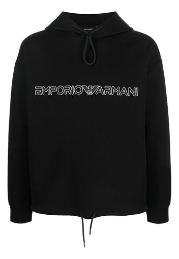 Emporio Armani embroidered-logo pullover hoodie - Nero