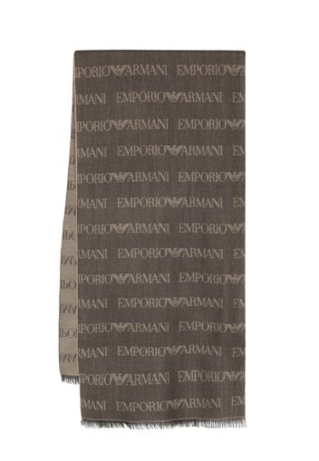 Emporio Armani monogram-pattern knitted scarf - Marrone