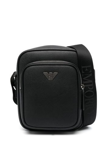 Emporio Armani logo-plaque leather messenger bag - Nero