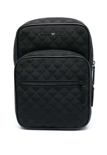 Emporio Armani logo-lettering monogram-jacquard backpack - Nero