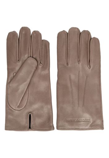 logo leather gloves Grigio Emporio Armani debossed