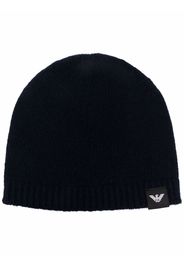 Emporio Armani logo-patch knitted cashmere beanie - Blu