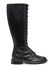 Emporio Armani knee-high leather lace-up boots - Nero