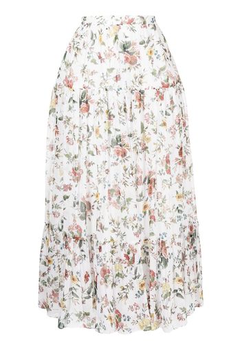 Erdem floral-print cotton A-line skirt - Bianco