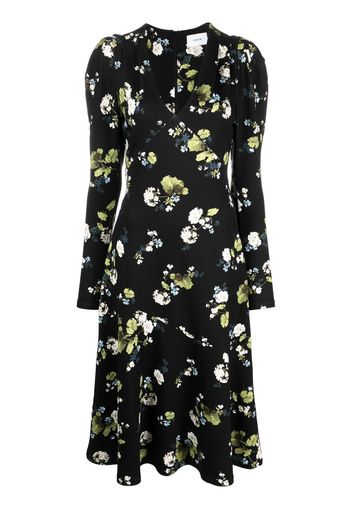 Erdem floral-print puff-shoulder dress - Nero