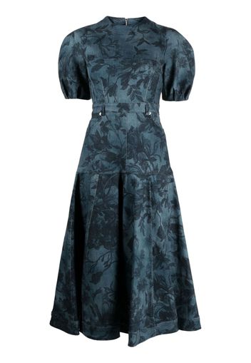 Erdem floral-print pleated denim dress - Blu