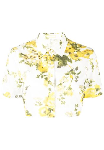 Erdem floral-print cropped shirt - Bianco