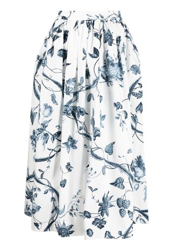 Erdem botanical-print cotton midi skirt - Bianco