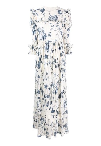 Erdem floral-print pleated maxi dress - Bianco