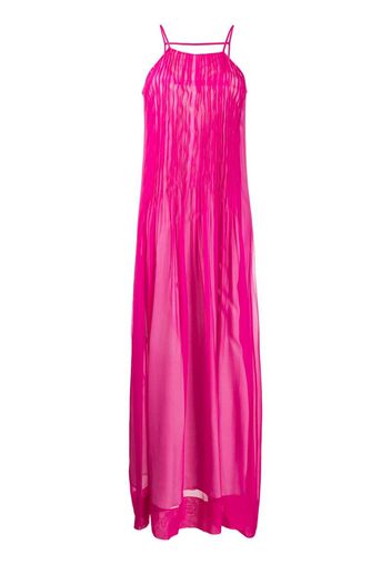 ruched silk maxi dress