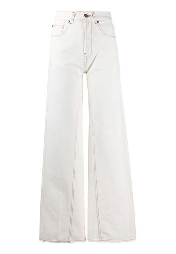 high-waisted flared trousers