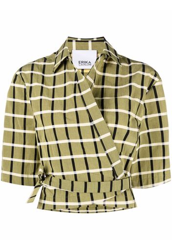 Erika Cavallini check-pattern wrap-waist cropped shirt - Verde