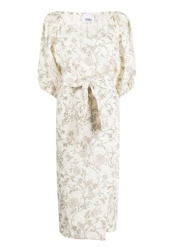 Erika Cavallini printed linen midi dress - Bianco