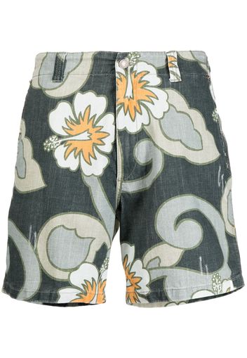 ERL distressed-effect Hibiscus-print bermuda shorts - Blu