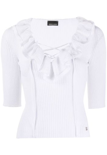 ruffled-neck knitted top