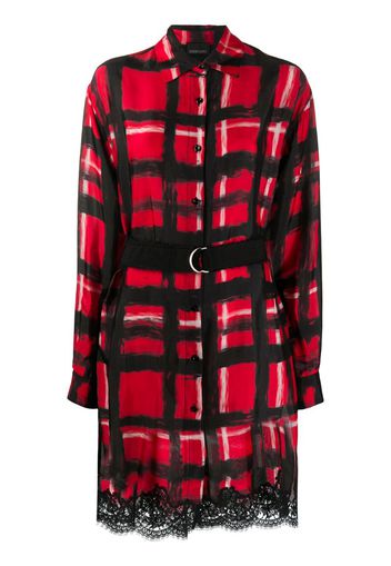 belted hand-painted check shirt dress