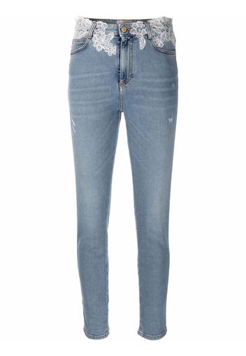 Ermanno Ermanno lace-trimmed skinny trousers - Blu