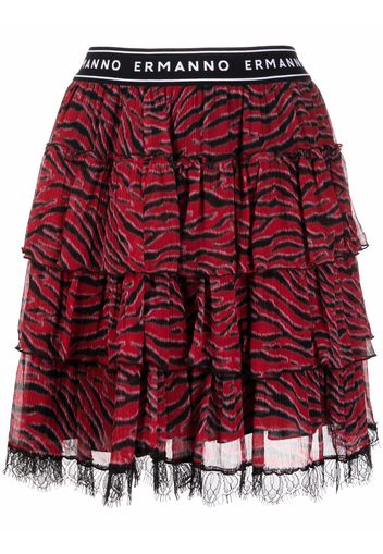 Ermanno Ermanno zebra-print tiered miniskirt - Rosso