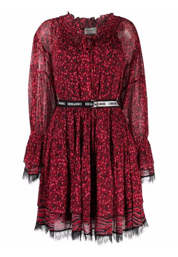 Ermanno Ermanno lace-trim floral print dress - Rosso