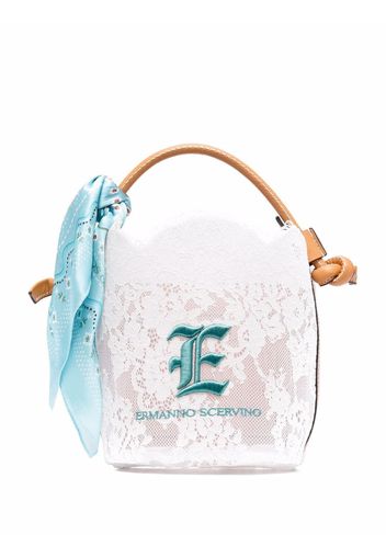 Ermanno Ermanno small logo-embroidered floral-lace tote bag - Bianco