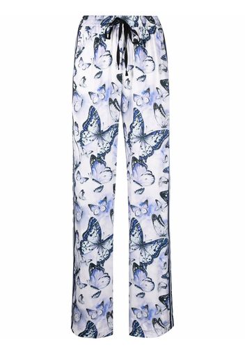 Ermanno Ermanno butterfly-print high-waisted trousers - Bianco